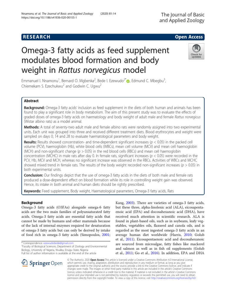 Omega3 Fatty Acids As Feed Supplement Modulates Blood Formation and Body Weight in Rattus