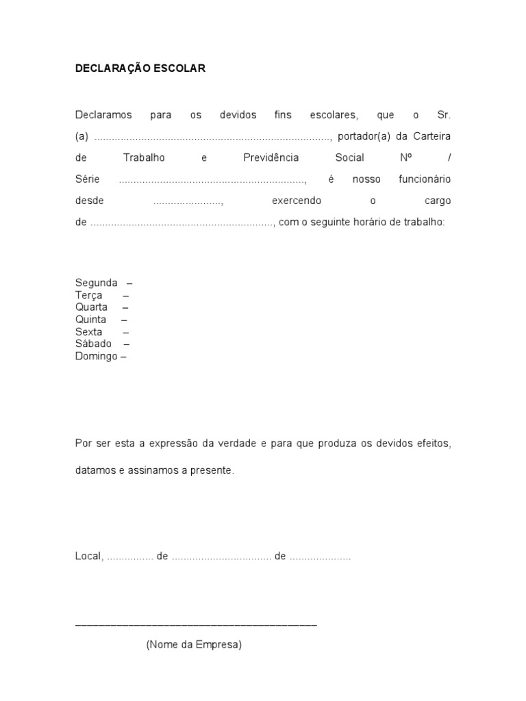 Declaração Escolar Pdf