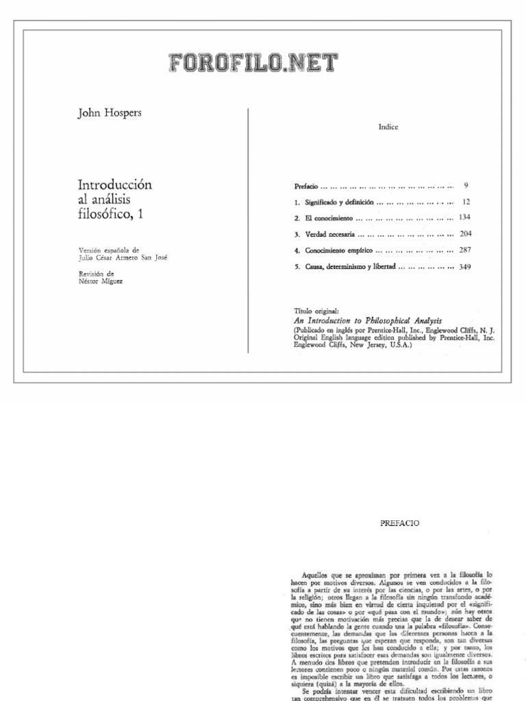 Introducción Al Análisis Filosófico (De John Hospers) PDF