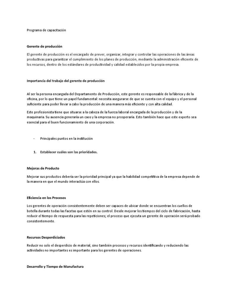 Capacitación para Gerentes de Producción | PDF | Calidad (comercial ...
