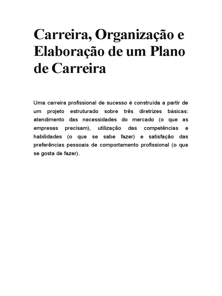 Plano de Carreira: Estrutura e Sucesso | PDF | Mercado (economia) | Vida