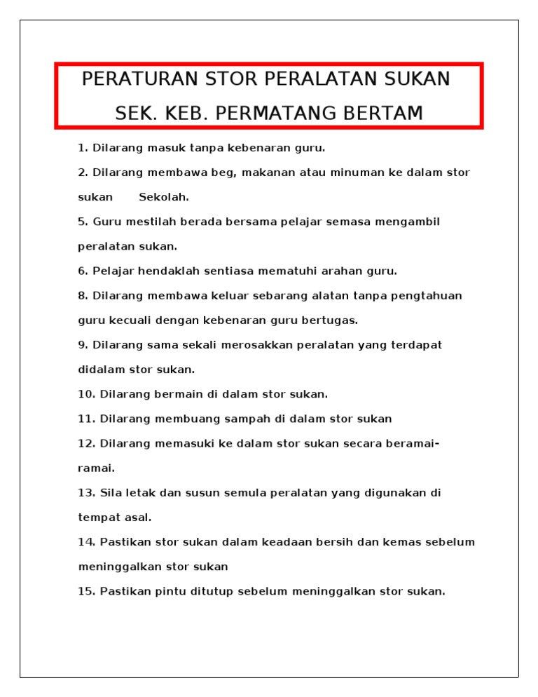 PERATURAN STOR SUKAN