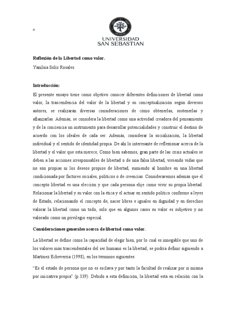 Ensayo de Libertad Como Valor 1. | PDF | Libertad | Moralidad
