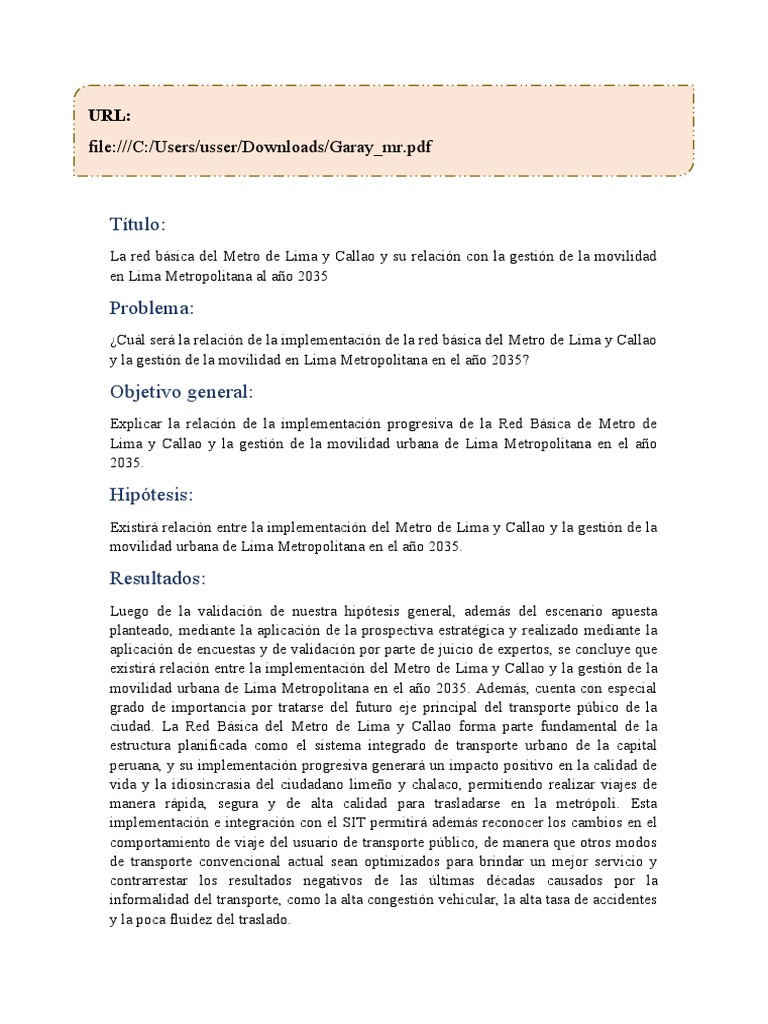 Impacto del Metro de Lima en Movilidad 2035 | PDF | Lima | Transporte