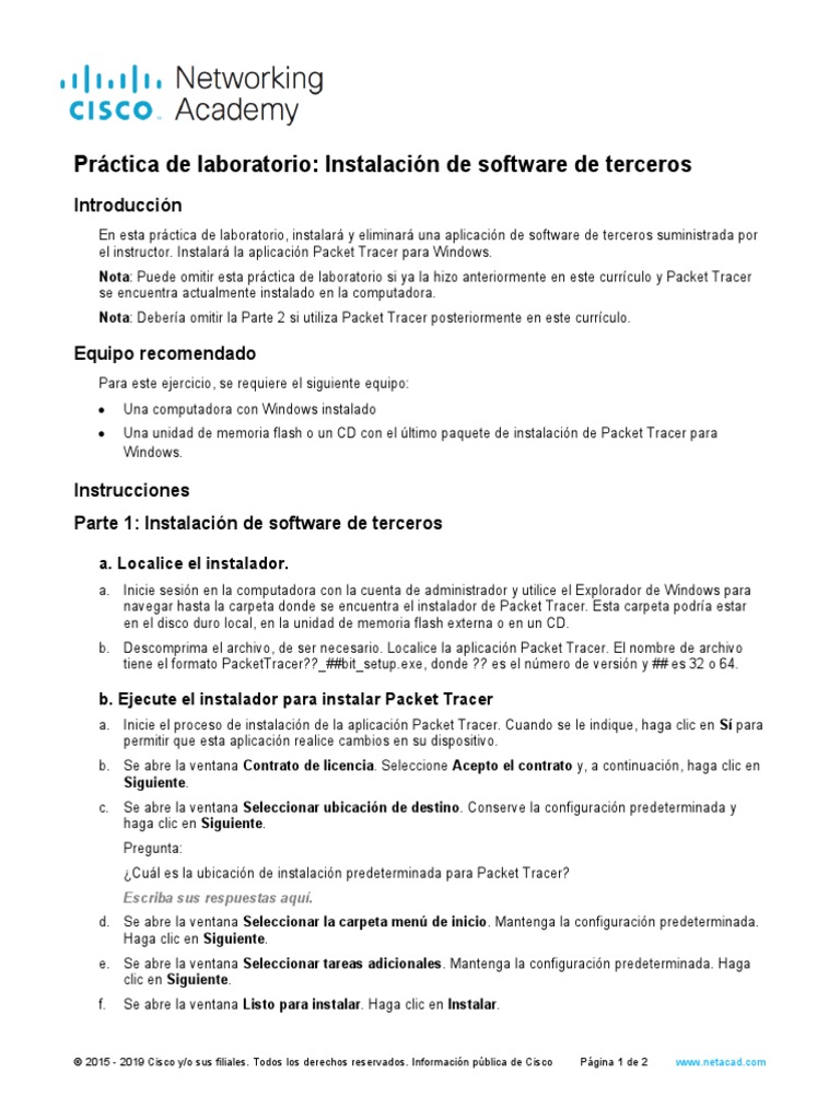 Instalación y desinstalación de Cisco Packet Tracer: una guía paso a ...