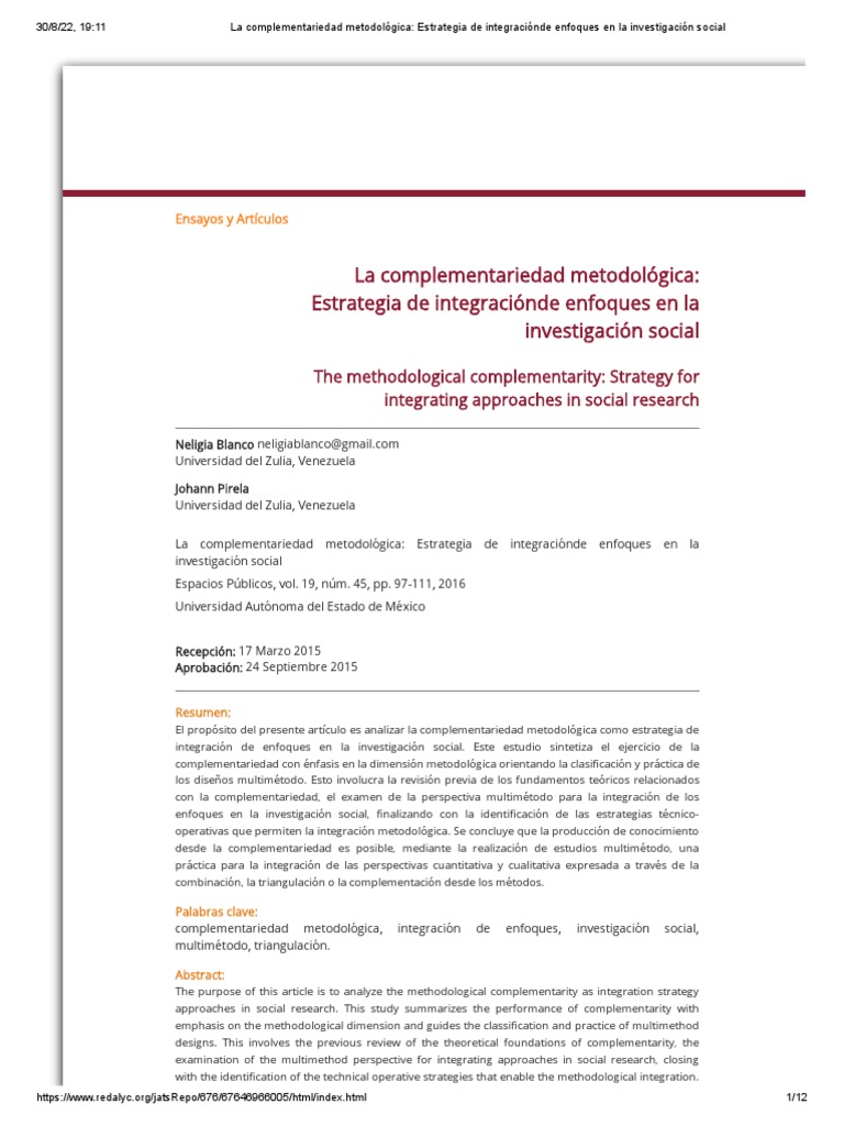 Complementariedad Metodológica en Investigación | PDF | Investigación ...