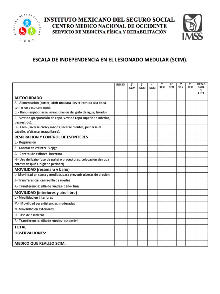 Escala SCIM para Lesionados Medulares | PDF | Medicina CLINICA ...