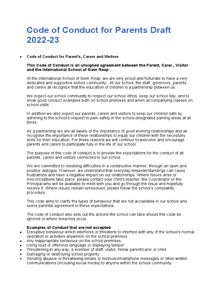 Code of Conduct For Parents DRaft | PDF | Social Media | Popular ...