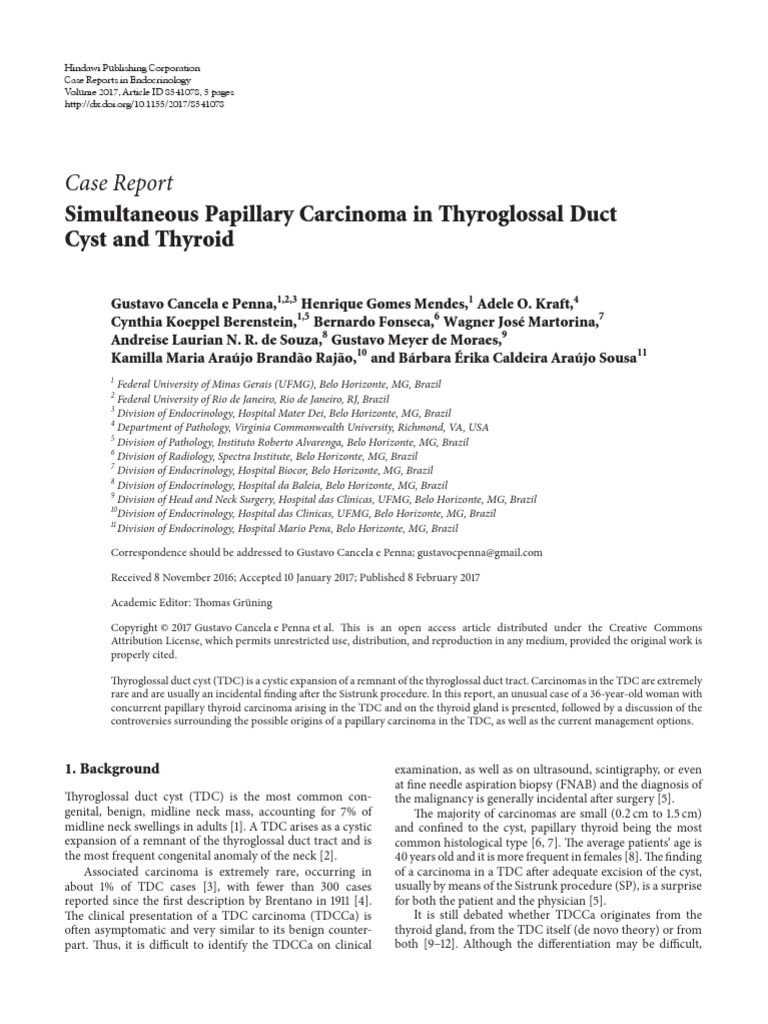 Simultaneous Papillary Carcinoma in Thyroglossal Duct Cyst and Thyroid ...