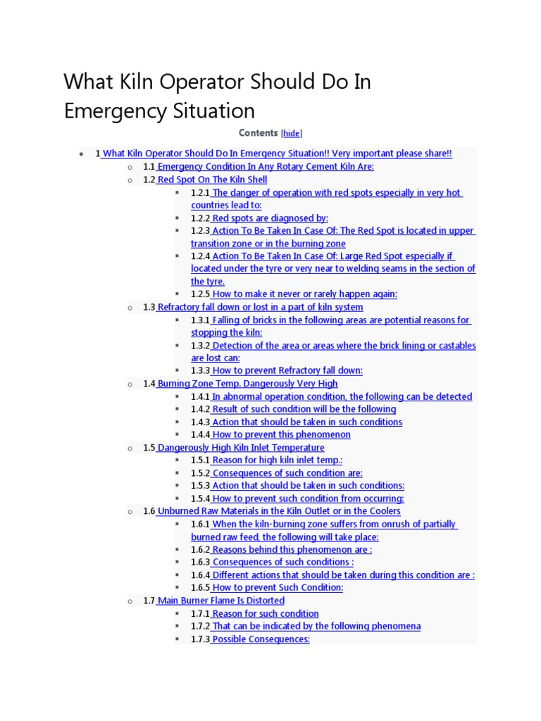 What Kiln Operator Should Do in Emergency Situation PDF Refractory Combustion