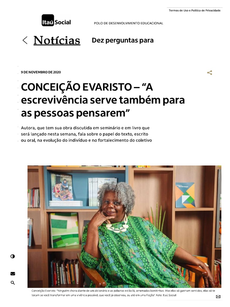 CONCEIÇÃO EVARISTO A Escrevivência Serve Também para As Pessoas ...