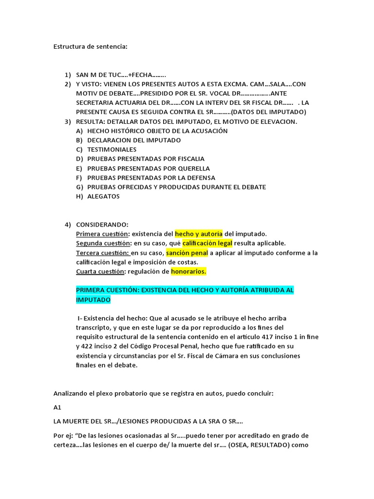 Estructura de Sentencia | PDF | Robo | Derecho penal