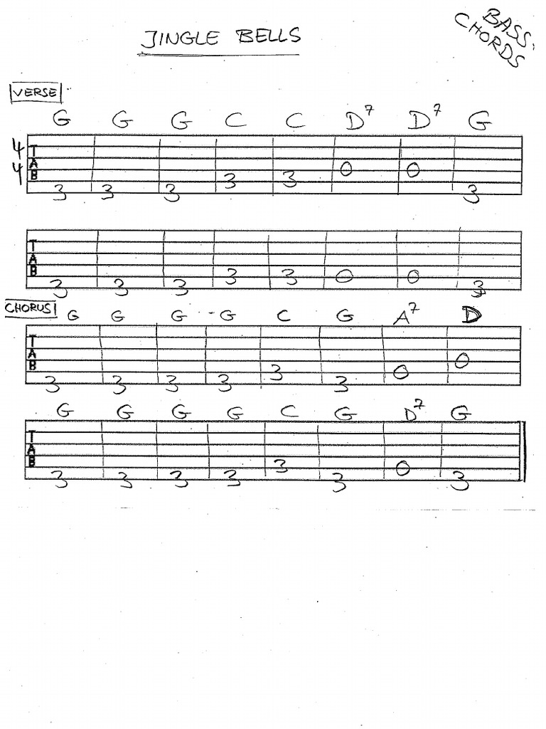 Jingle Bells Bass Notes and Chords PDF