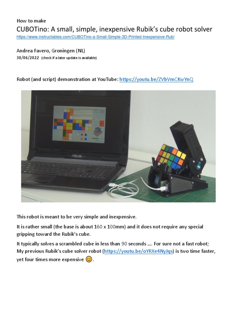 CUBOTino: Affordable Rubik's Cube Solver | PDF | Computing | Computer ...