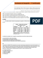 2a Avaliação Geografia - 1a Certificação