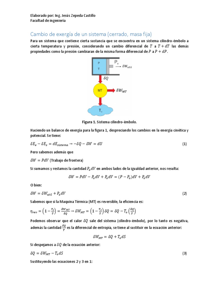 Cambio de Exergía en Sistemas Cerrados | PDF | Ejercicio | Temperatura