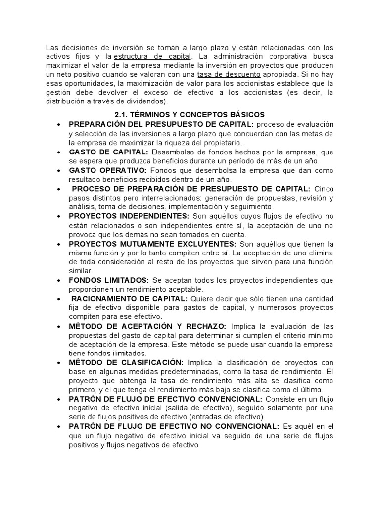 Conceptos Clave en Inversiones a Largo Plazo | PDF | Presupuesto | Business