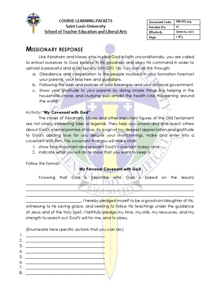Personal Covenant with God Activity | PDF | God In Christianity ...