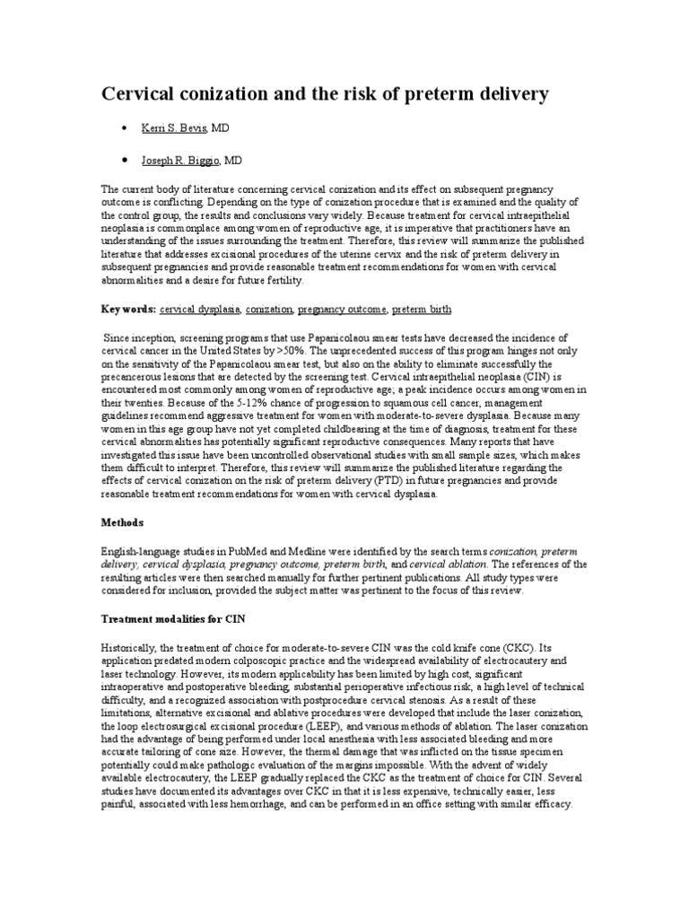 Cervical Conization and The Risk of Preterm Delivery | PDF | Childbirth ...