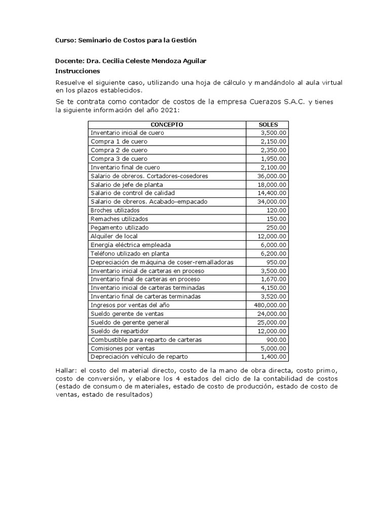 Caso Cuerazos - Estados de Costos | PDF | Costo | Inventario