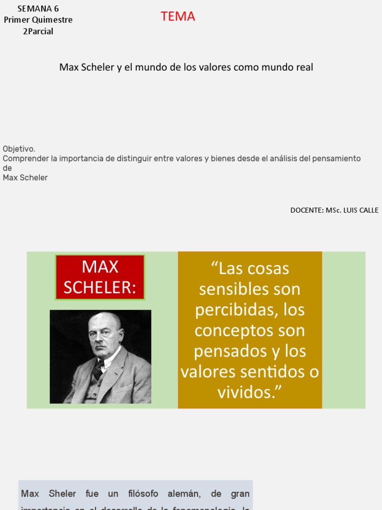 Semana 6 Scheler y El Mundo de Los Valores PDF Metafísica Teorías filosóficas