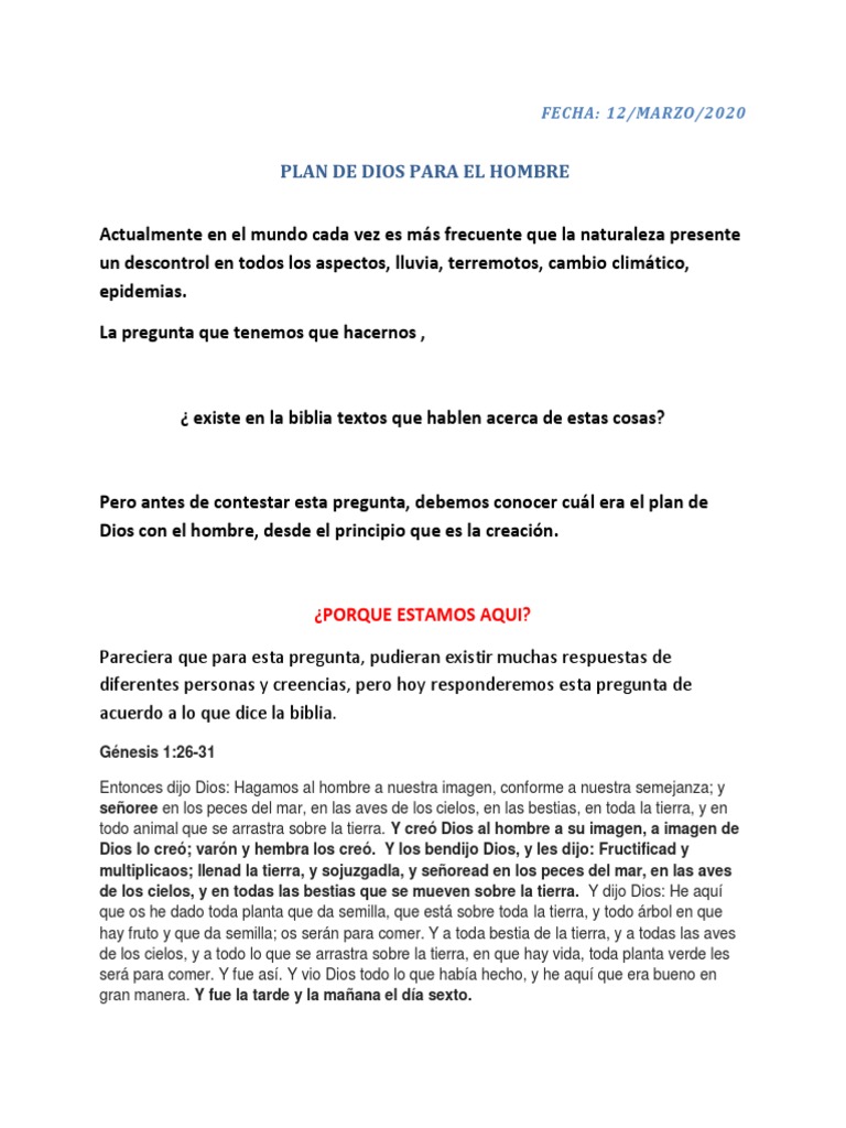 El Plan de Dios para El Hombre | PDF | Jardín del Edén | Pecado