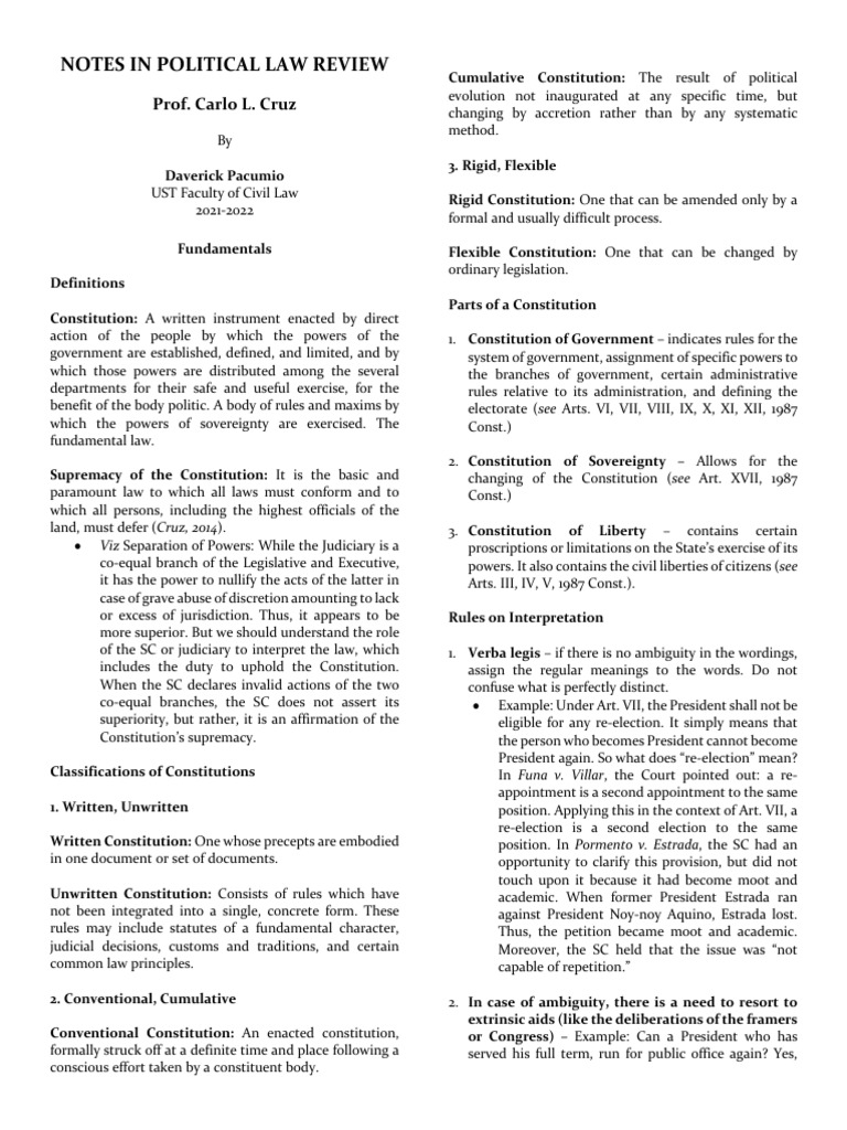 Political Law Review Notes by Cruz | PDF | United States Congress ...