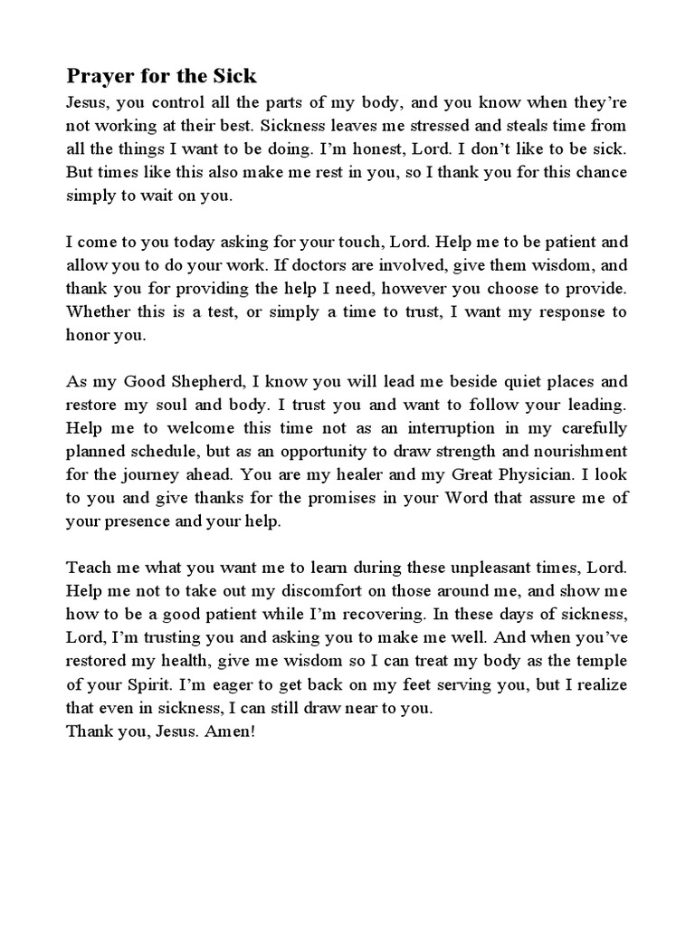 Prayer For The Sick PDF Prayer Amen