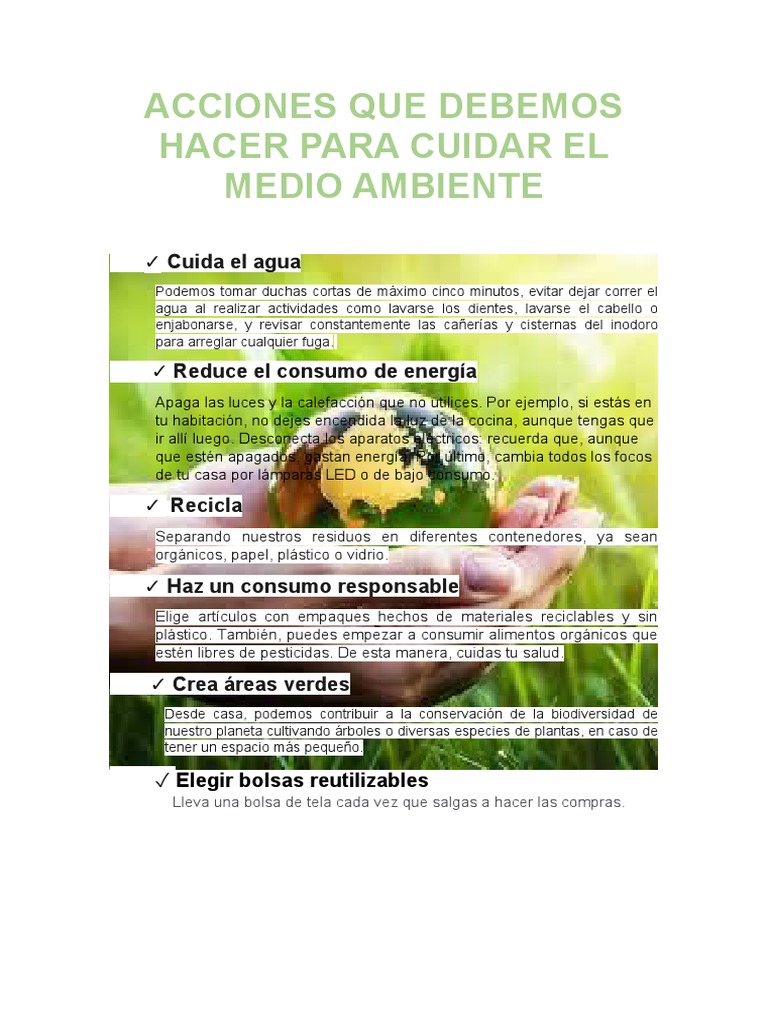 5 Acciones para Cuidar el Medio Ambiente | PDF | Cocina, comidas y vino ...