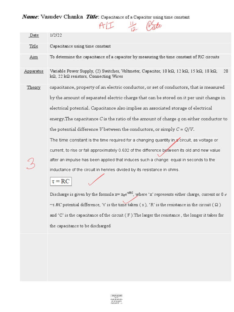 Edited Vasudev Chanka Capacitance Lab Report PDF