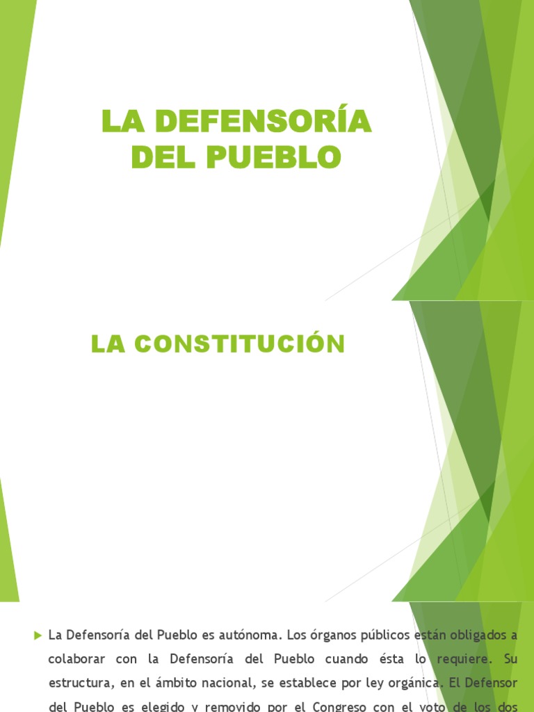 Funciones de la Defensoría del Pueblo | PDF | Derecho Constitucional ...
