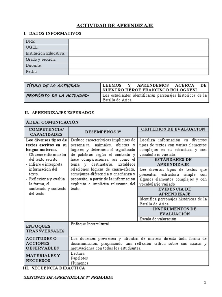 Sesion Día de La Bandera | PDF | Evaluación | Aprendizaje