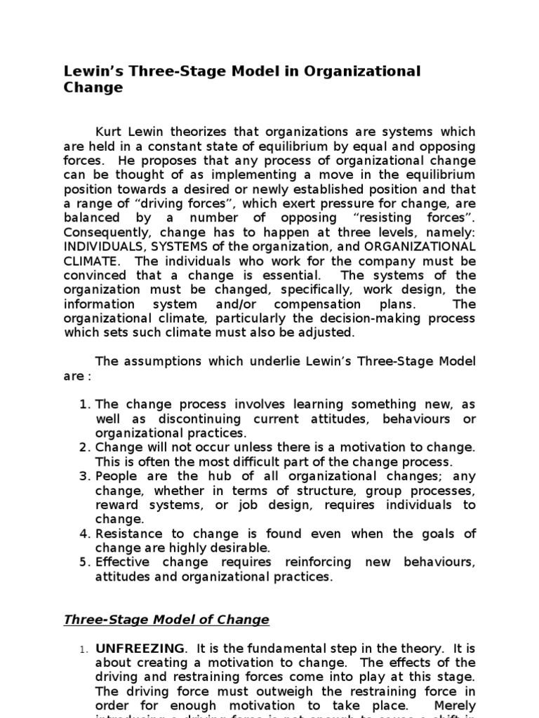 Lewin's Three-Stage Change Model | PDF | Organizational Behavior ...
