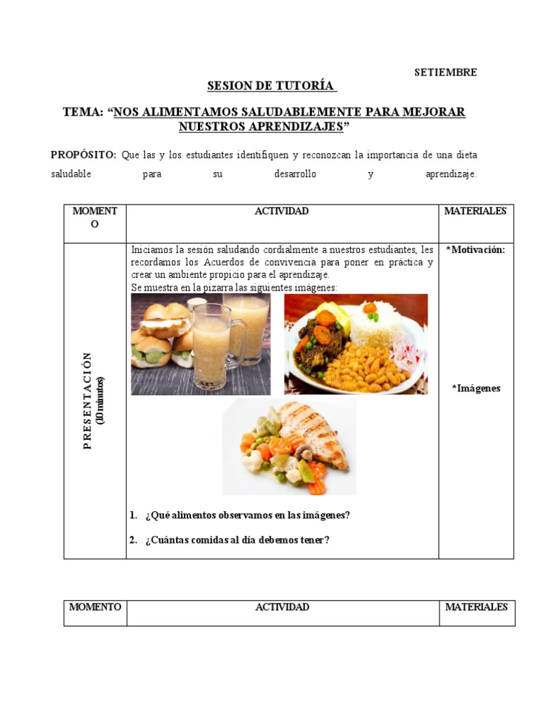 Sesión Alimentación Saludable Pdf Cognición Aprendizaje