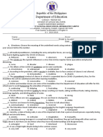 Republic of the Philippines Department of Education First Quarter Examination in English 8