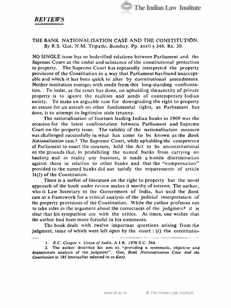 Bank Nationalisation Case Analysis | PDF | Citizenship | U.S. State