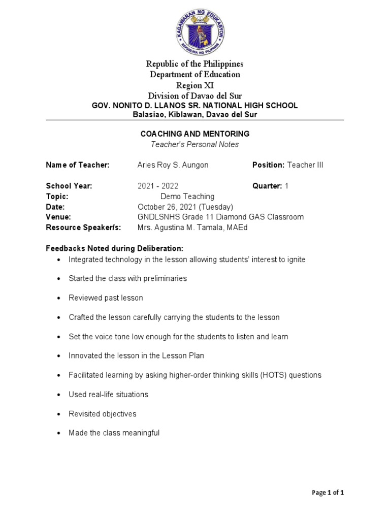 Personal Notes On Coaching Mentoring | PDF