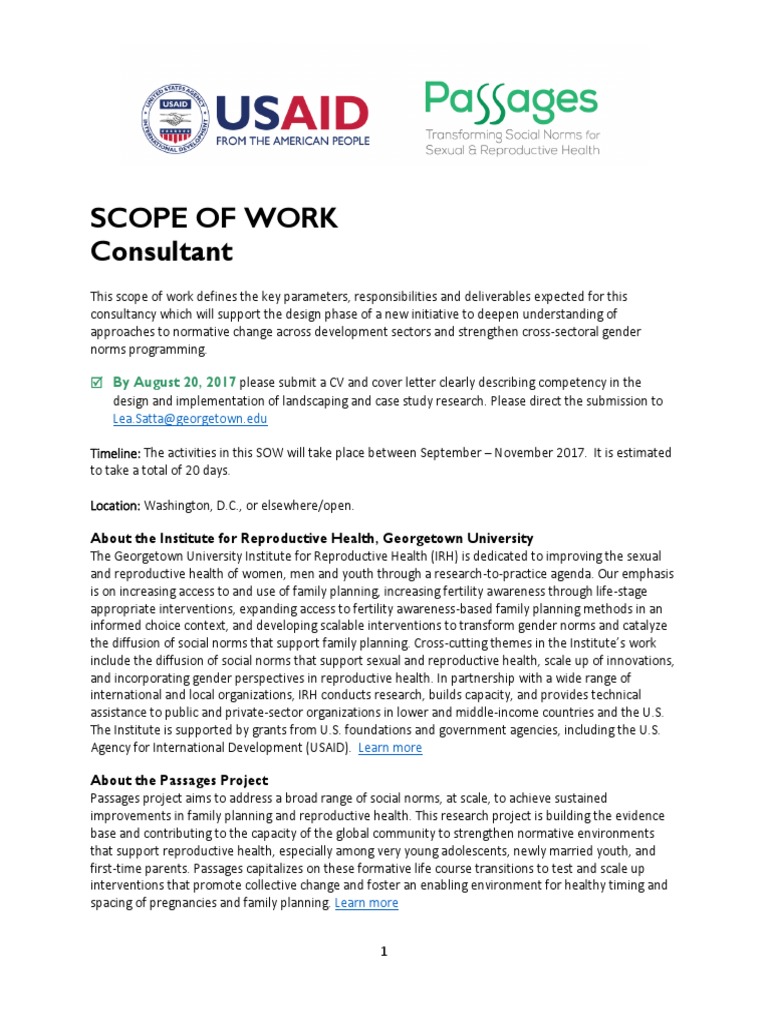 Consultant scope of work example pdf family planning gender
