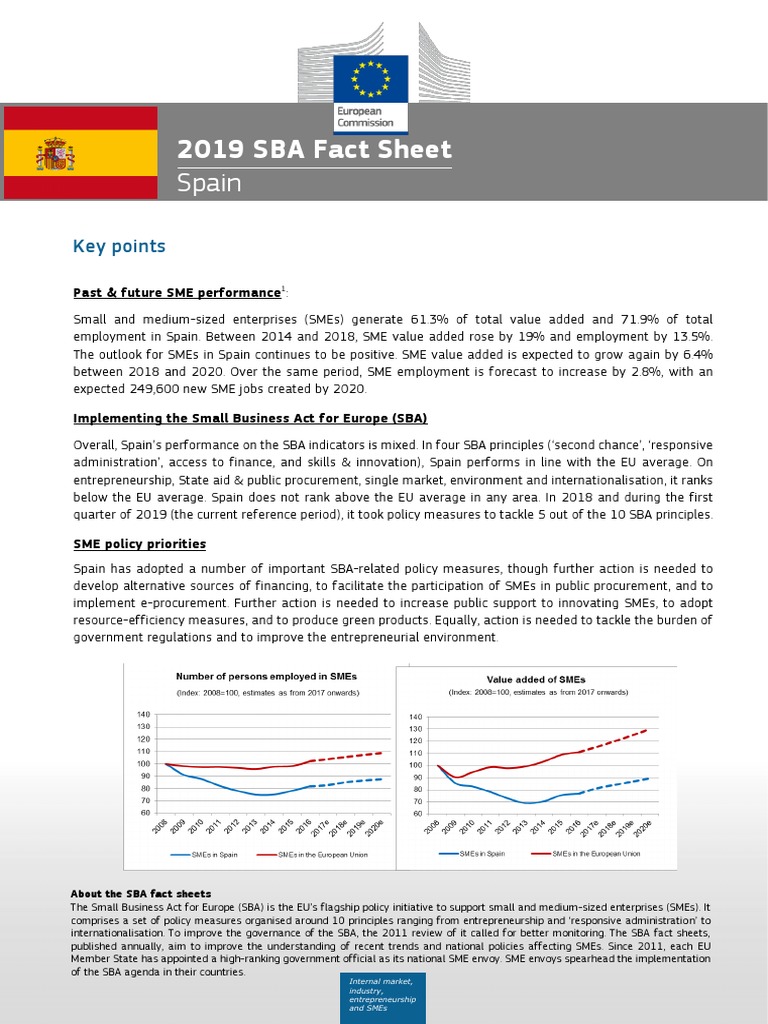 Spain SBA Fact Sheet 2019 PDF Small And Medium Sized Enterprises