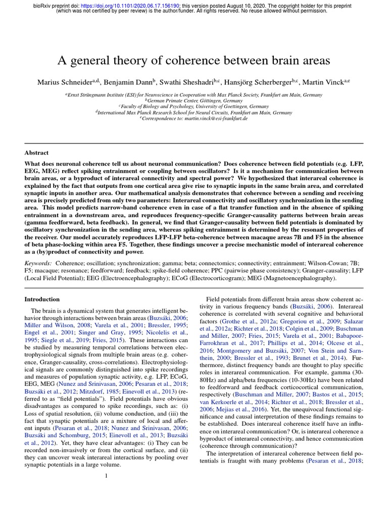 A General Theory of Coherence Between Brain Areas PDF Neural