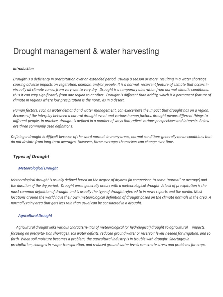 Drought Management and Water Harvesting Guide | PDF | Drought | Water ...