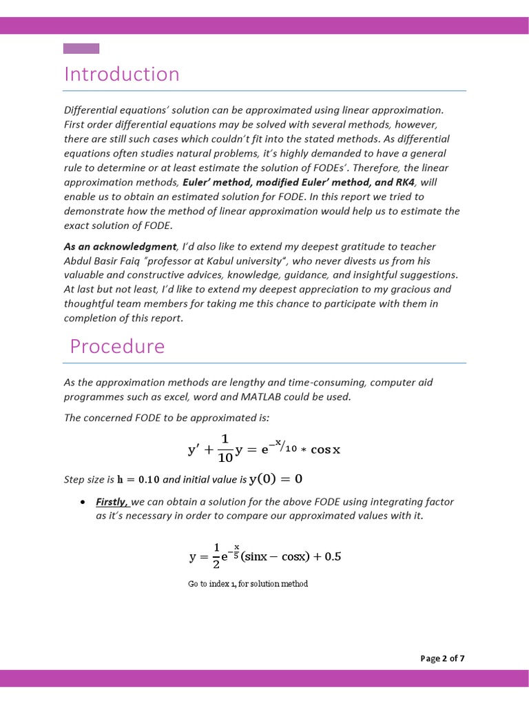 Differential Equation Project Final ED 2 PDF Numerical Analysis