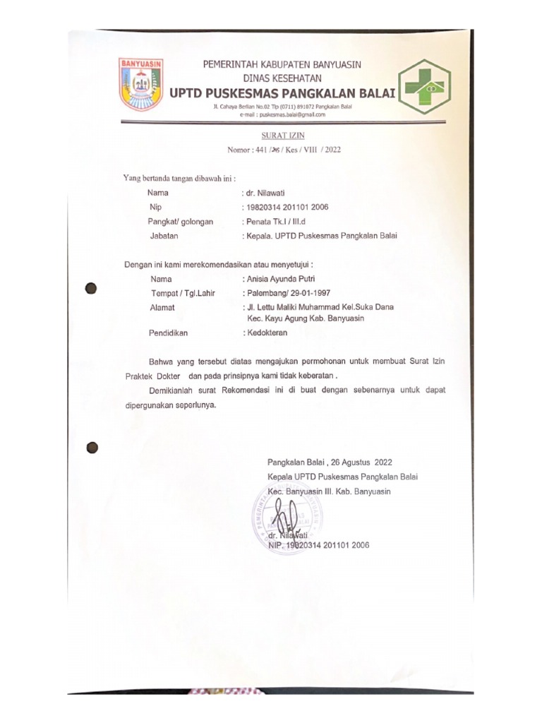 Surat Izin Puskes | PDF