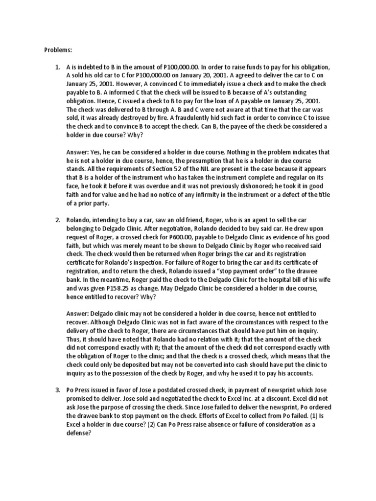 Problems Holder in Due Course 1 PDF Cheque Justice