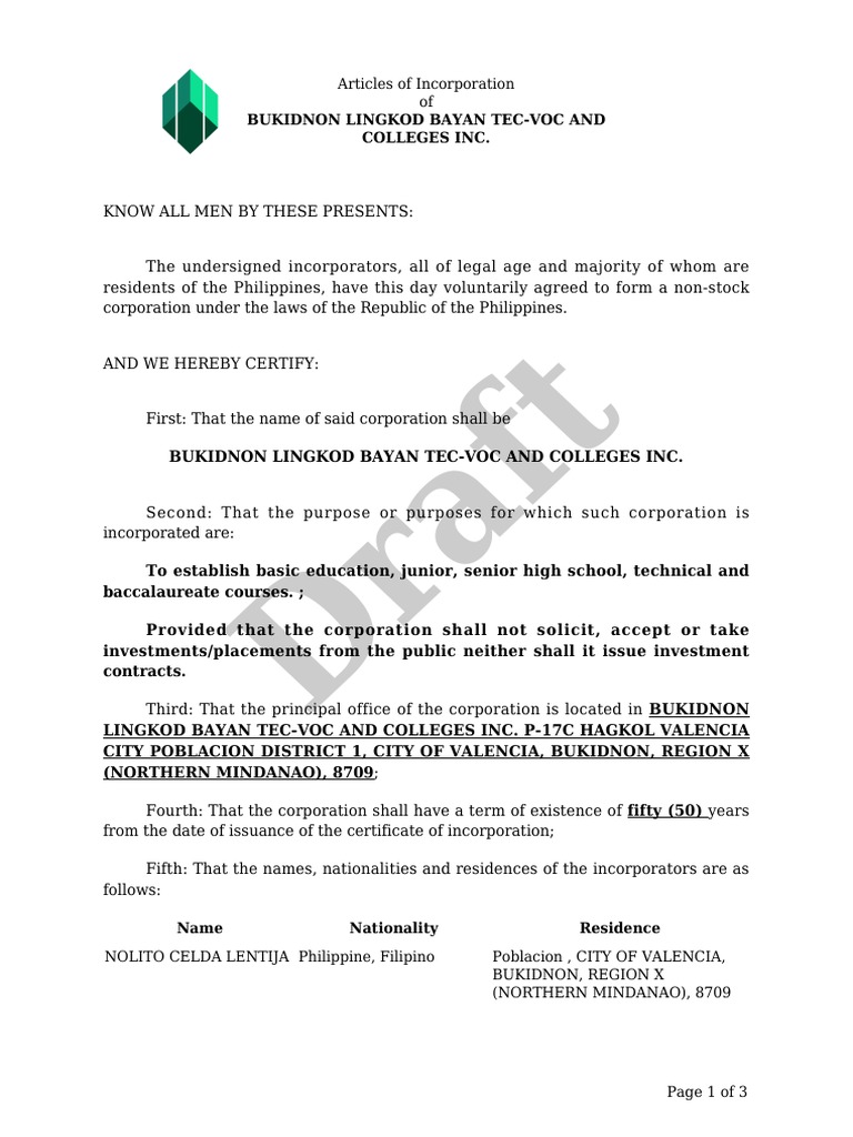 articles-of-incorporation-non-stock-corp-pdf-corporations-business