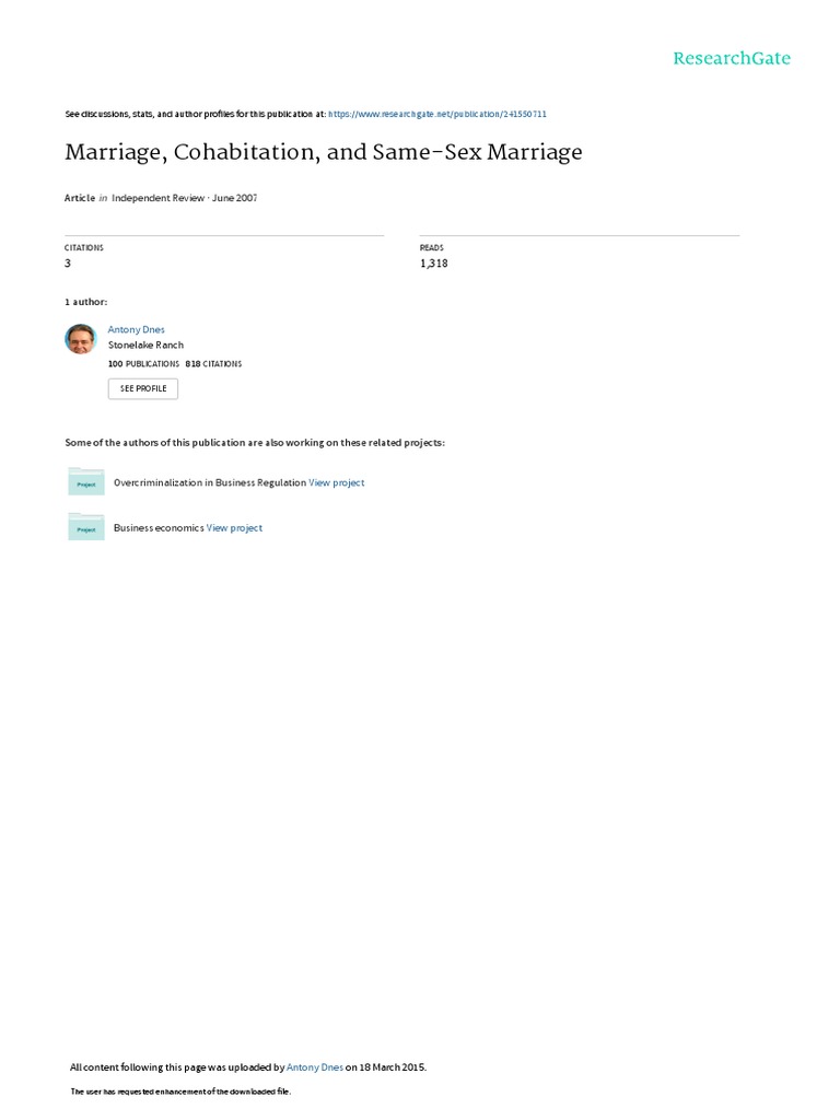 Marriage Cohabitation and Same-Sex Marriage | PDF | Marriage | Cohabitation