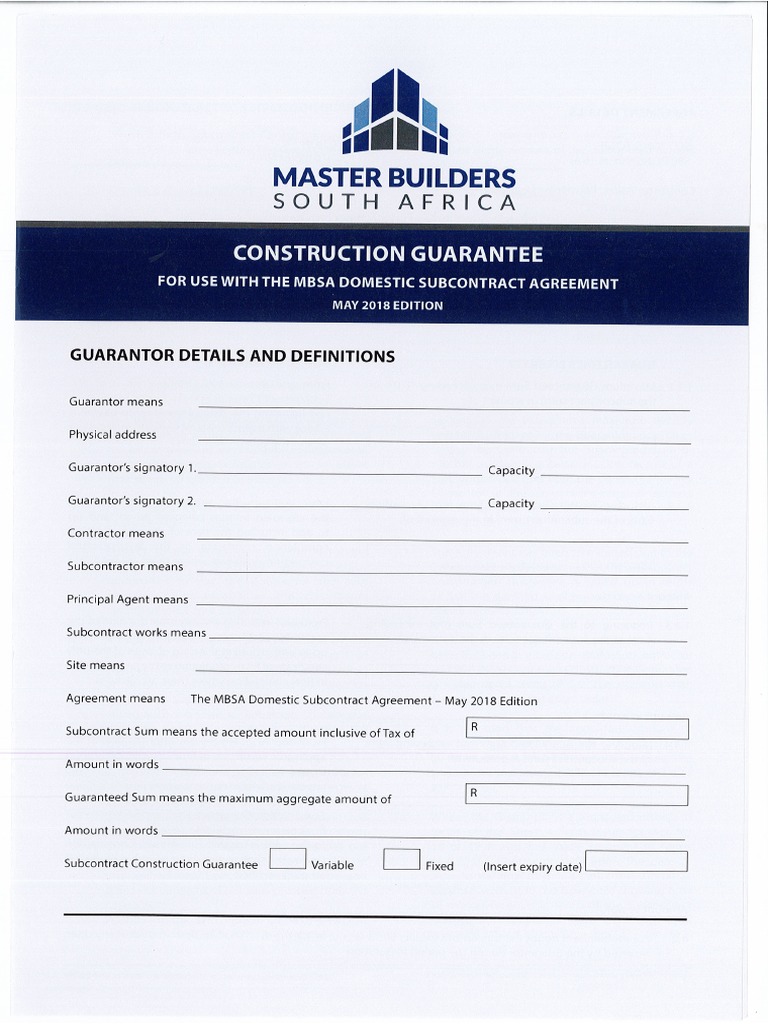 MBSA - Construction Guarantee - May 2018 Edition | PDF