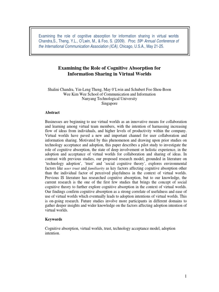 Examining The Role of Cognitive Absorption For Information Sharing in