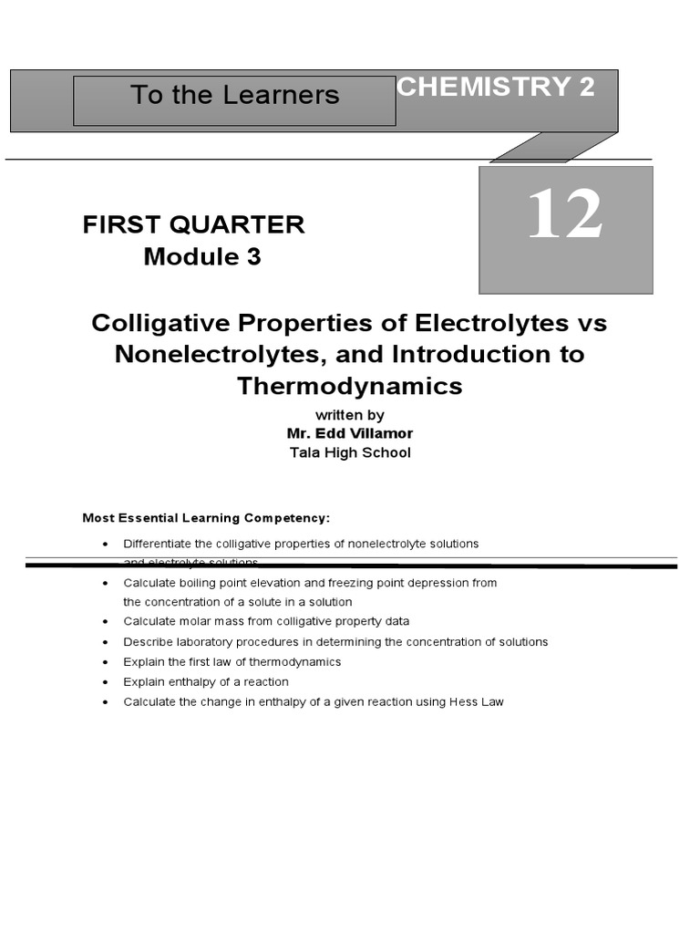 Colligative Properties of Electrolytes Vs Nonelectrolytes and
