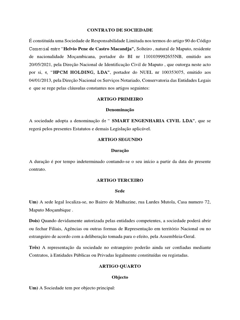 Contracto de Sociedade 2022 | PDF | Moçambique | Justiça